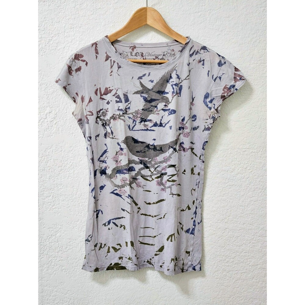 LOL Vintage Tee Shirt Cap Sleeve Gray Bird Womens Size XXL Slim Fit 100% Cotton
